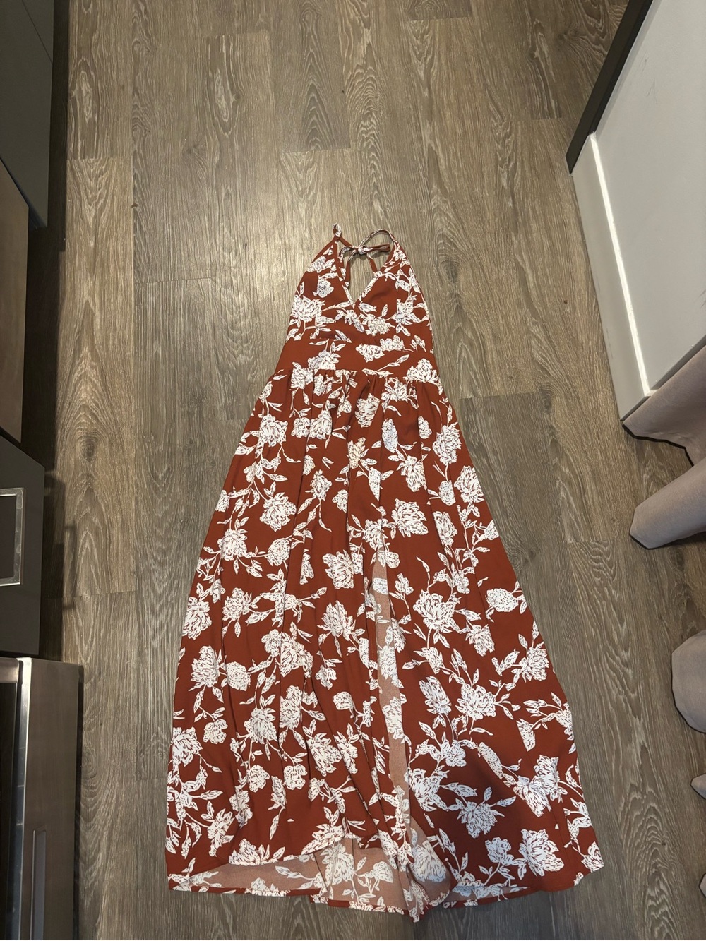 Rust Floral Halter Maxi Dress